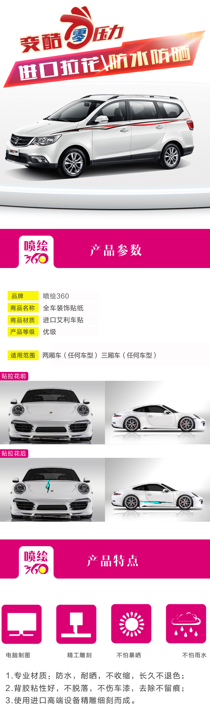  全车装饰贴纸,进口艾利车贴,车身拉花设计